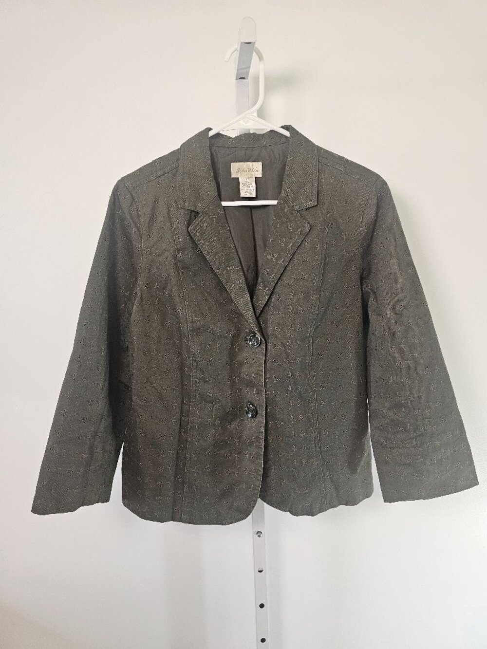 Studio Works Blazer Olive Green Floral Eyelet Boho Cottage 12P